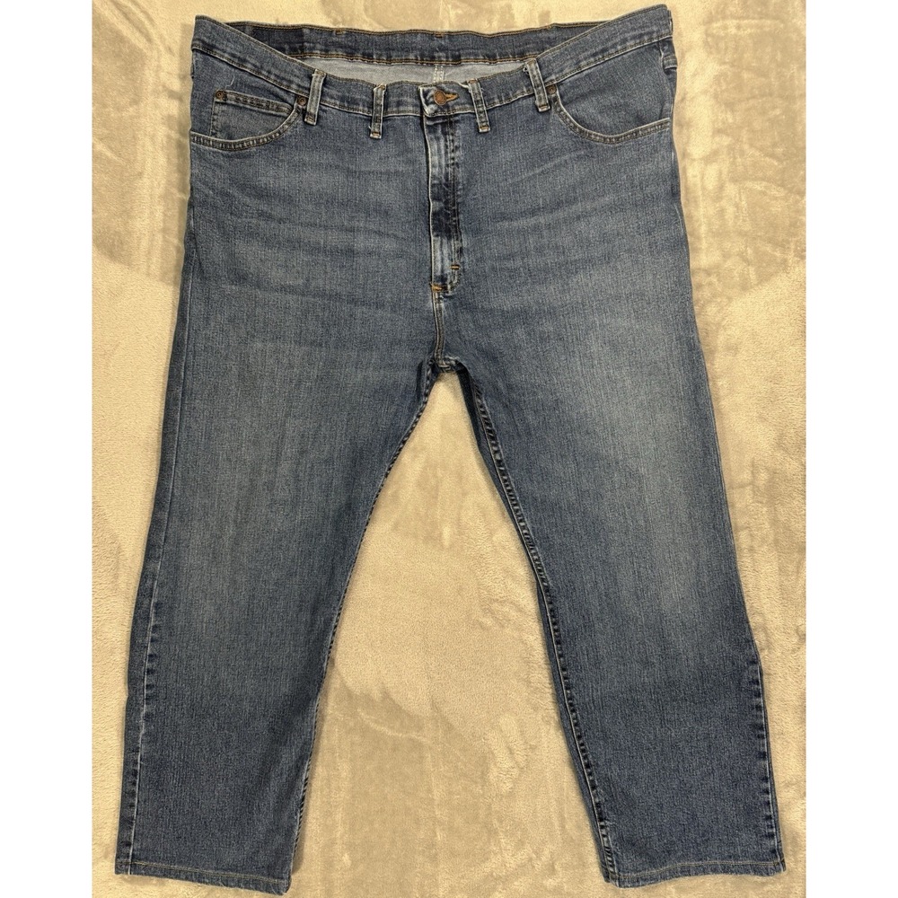 Wrangler Jeans Mens 46x30 Blue High Rise Stretch Straight Fit Medium Wash Denim